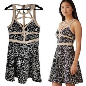 Rebecca Taylor Animal Print Silk Genuine Leather Trim Dress Size 10